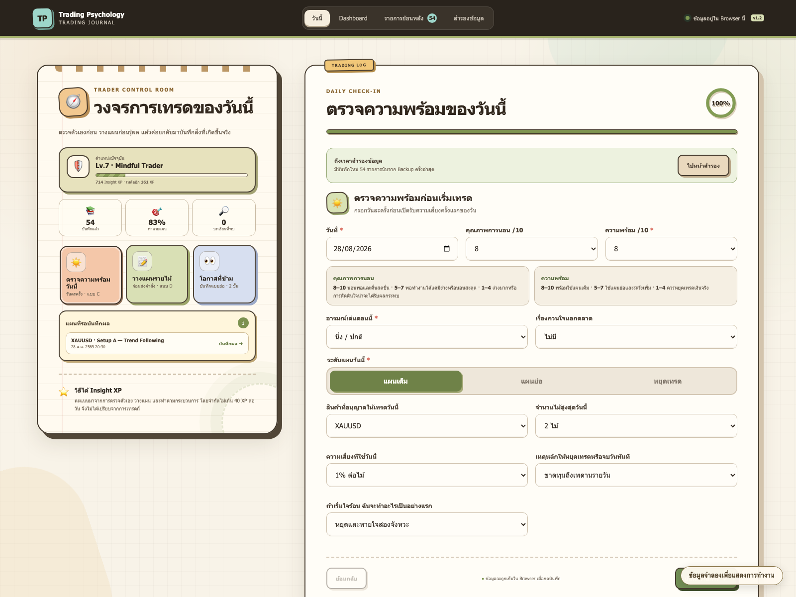 หน้าตรวจความพร้อมก่อนเทรดใน Web App